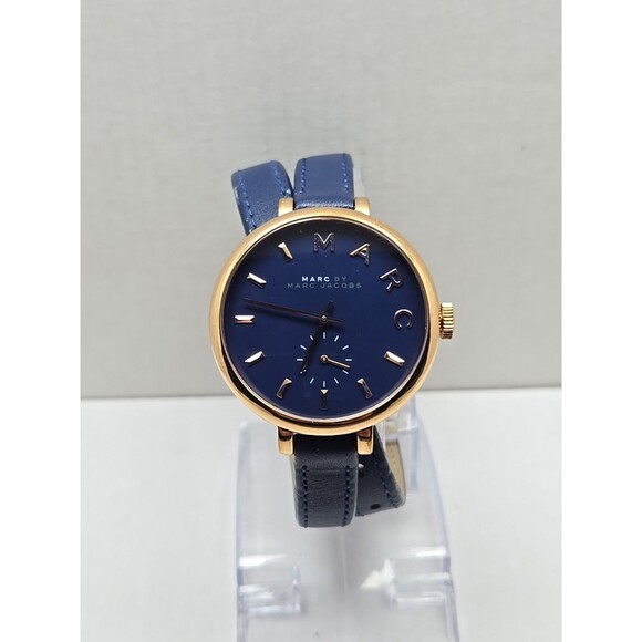 Marc Jacobs Sally Rose Gold Blue Leather Wrap Watch Womens New Battery Quartz - Picture 1 of 11